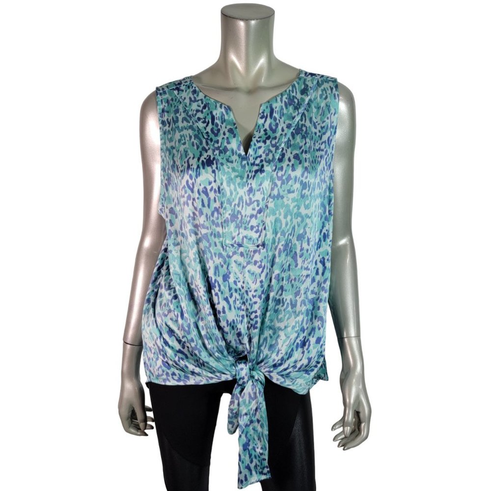 Chico's Top Plus Size 16/18 Blue Tie Front V-Neck Sleeveless Casual Pullover NWT